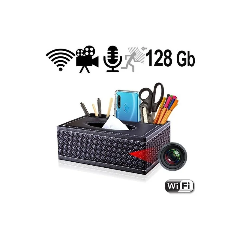 Wifi SpyCam in Schreibtisch Organizer-Kosmetiktücherbox Wifi SpyCam in Schreibtisch Organizer-Kosmetiktücherbox