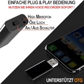 USB VoiceRecorder, 64GB, bis 752 Std., VAS, OTG - Abhör-Recorder - Bild 3