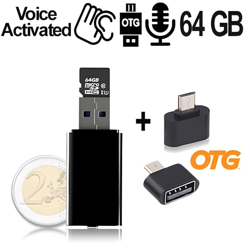USB VoiceRecorder, 64GB, bis 752 Std., VAS, OTG USB VoiceRecorder, 64GB, bis 752 Std., VAS, OTG
